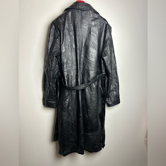 VTG 100% Genuine Leather Black Longline Trench Coat Jacket Motorcycle Equestrian - Picture 4 of 16